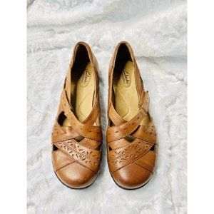 Clarks Bendables 11 Ashland Spin Brown Tan Leather Slip On Shoes Braided Cross